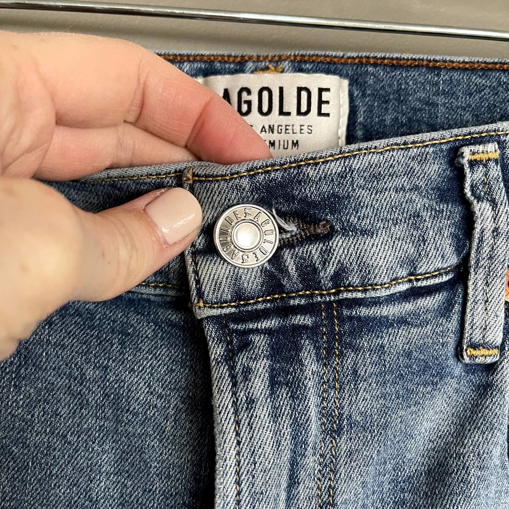 Agolde Sophie Distressed High Waist Skinny Jean Sz 27 High Rise Medium Blue Wash - Picture 11 of 16